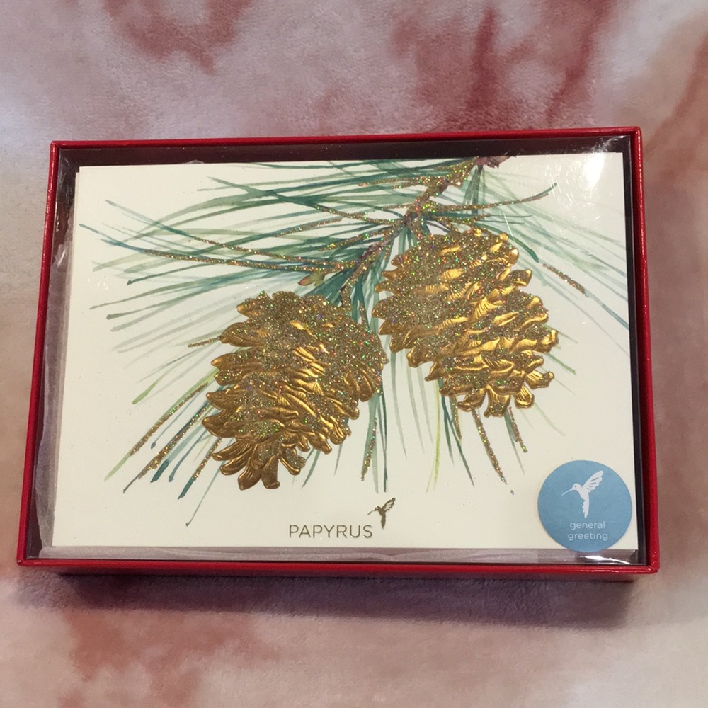 Papyrus Christmas Winter Holiday Glittering Pine Cones Greeting Cards NW… - Picture 3 of 12